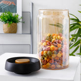 UMAI Borosilicate Glass Jar for Kitchen Storage with Vacuum Plastic Lid | 1200ml | Multipurpose Airtight Jar for Cookies, Snacks, Spices, Dry Fruits, Nuts Coffee, Sugar | Amber Color